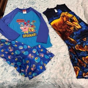2 pair boys 12-14 pajamas - like new dinosaur print and SpongeBob SquarePants